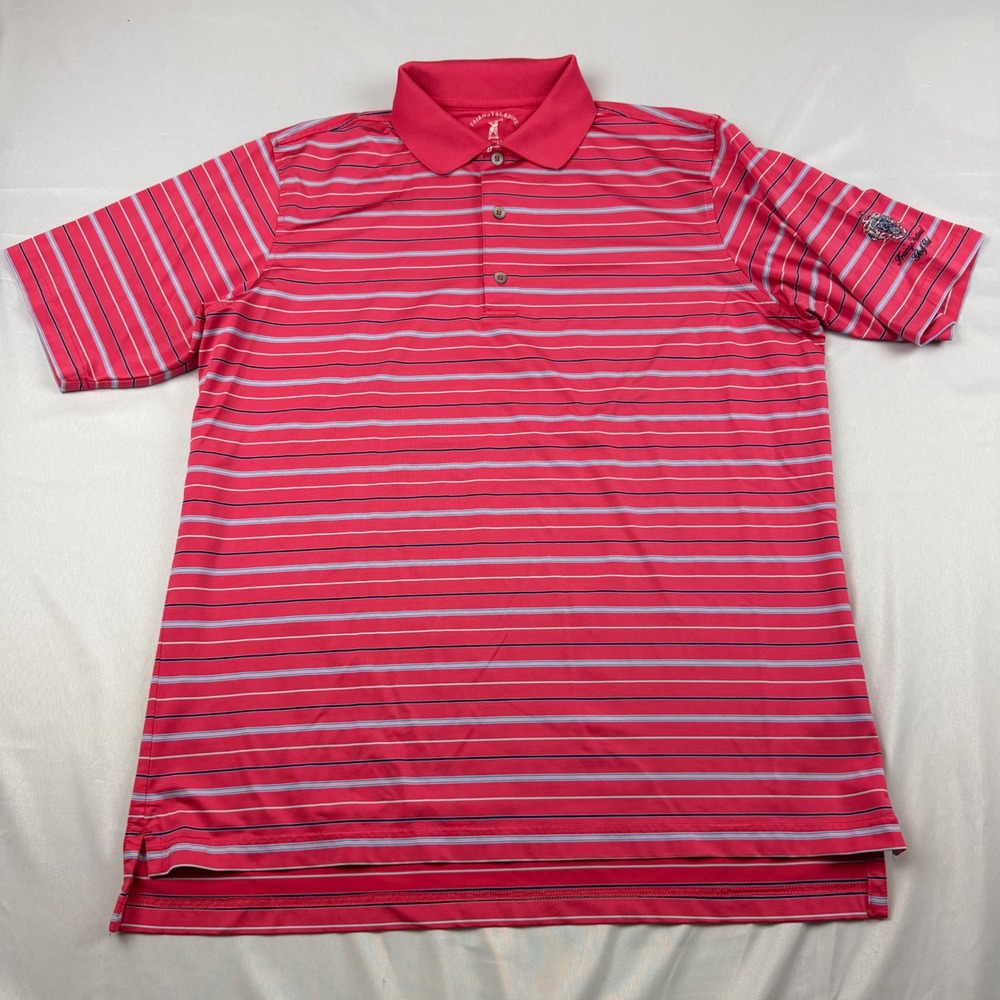 Fairway & Greene Polo Shirt Mens M Pink Striped Trump National Golf Club Tech